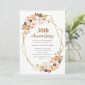 Invitation automne or blush floral 50e anniversaire mariage (Debout devant)