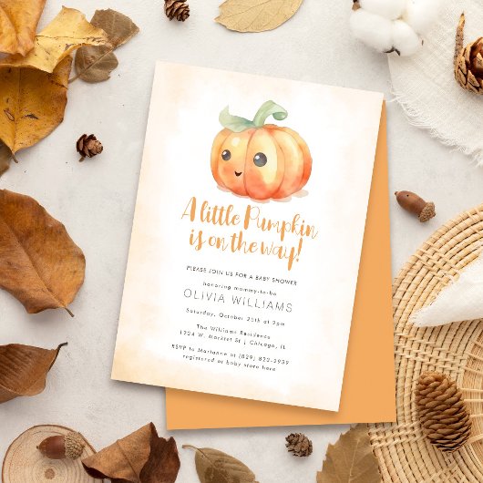 Invitation Automne Orange Aquarelle Petit Baby shower Citroui