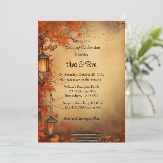 Invitation Automne Orange Arbres Rustique Mariage Célébration (Debout devant)