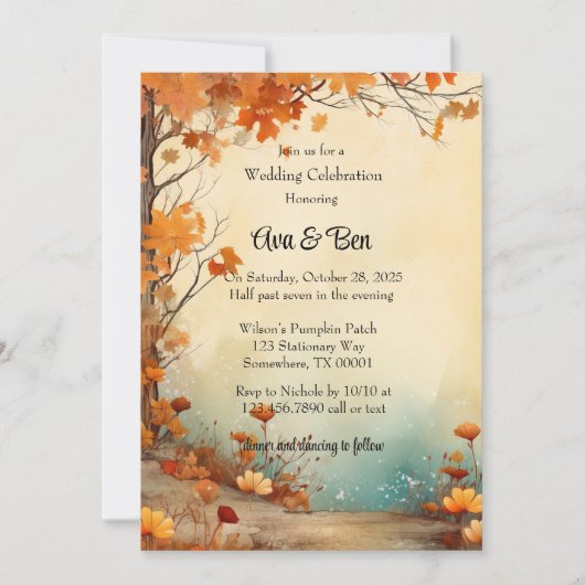 Invitation Automne Orange Arbres Rustique Mariage Célébration (Devant)