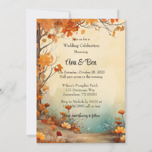 Invitation Automne Orange Arbres Rustique Mariage Célébration