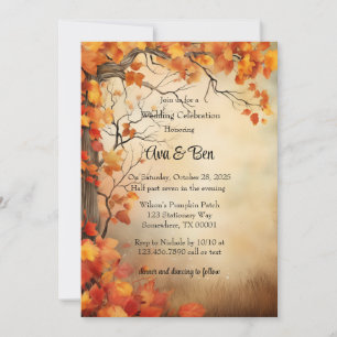 Invitation Automne Orange Arbres Rustique Mariage Célébration