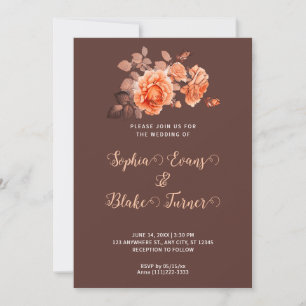 Invitation Automne Orange Bouquet Rose Mariage Brown