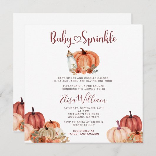 Invitation Automne Orange Citrouille Lait Bouteille Bébé Saup (Devant / Derrière)