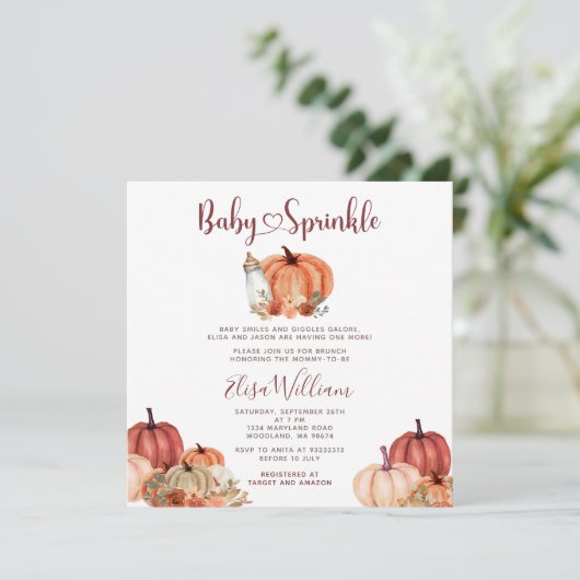 Invitation Automne Orange Citrouille Lait Bouteille Bébé Saup (Debout devant)