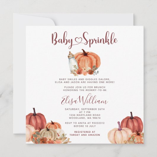 Invitation Automne Orange Citrouille Lait Bouteille Bébé Saup (Devant)