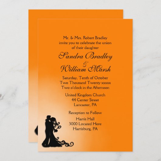 Invitation Automne Orange et Noir Simplement Beau Mariage (Devant / Derrière)