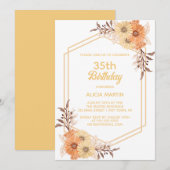 Invitation Automne Orange Fleur Or Blanc Femme Adulte (Devant / Derrière)