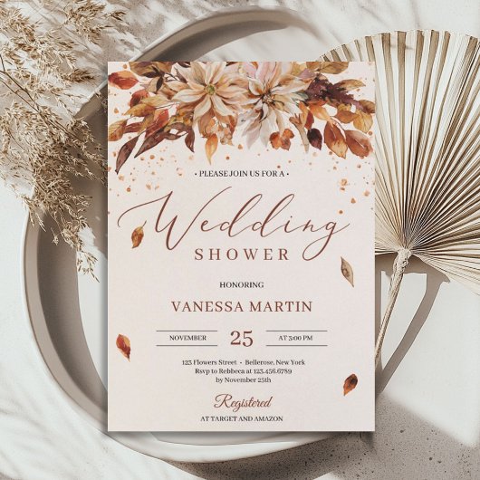 Invitation Automne Orange Fleurs Marigold Wedding shower