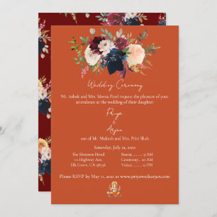 Invitation Automne Orange Floral Aquarelle Mariage Hindu Gane