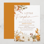 Invitation Automne Orange Floral Petit Baby shower Citrouille (Devant / Derrière)
