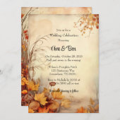 Invitation Automne Orange Foliage Rustique Mariage Célébratio (Devant / Derrière)