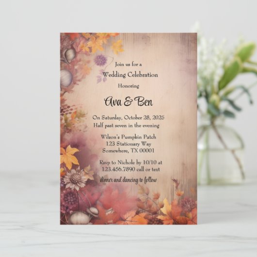 Invitation Automne Orange Purple Tree Rustique Mariage Célébr (Debout devant)