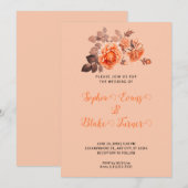 Invitation Automne Orange Roses Bouquet Peach Mariage (Devant / Derrière)