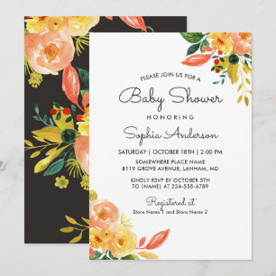 Invitation Automne Pêche Florale Adorable Baby shower Automne