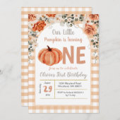 Invitation Automne Petit Citrouille à un 1er anniversaire (Devant / Derrière)