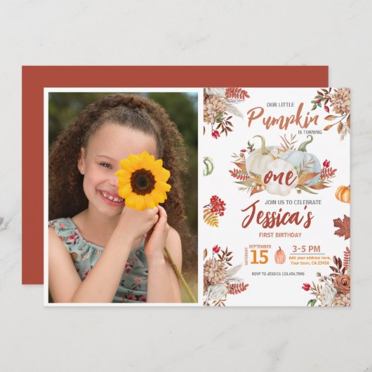 Invitation Automne Petit Citrouille Tourne Un Automne Anniver (Devant / Derrière)