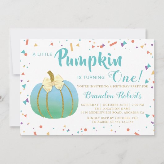 Invitation Automne Petit garçon Citrouille 1er anniversaire P (Devant)