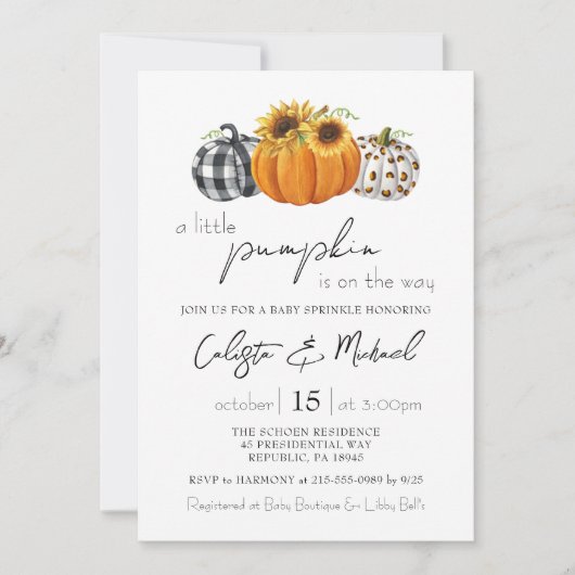 Invitation Automne Petits Couples Citrouilles Bébé Parsemer (Devant)