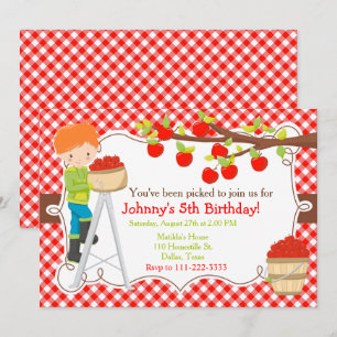 Invitation Automne Pomme ramasser Cheveux rouges Anniversaire