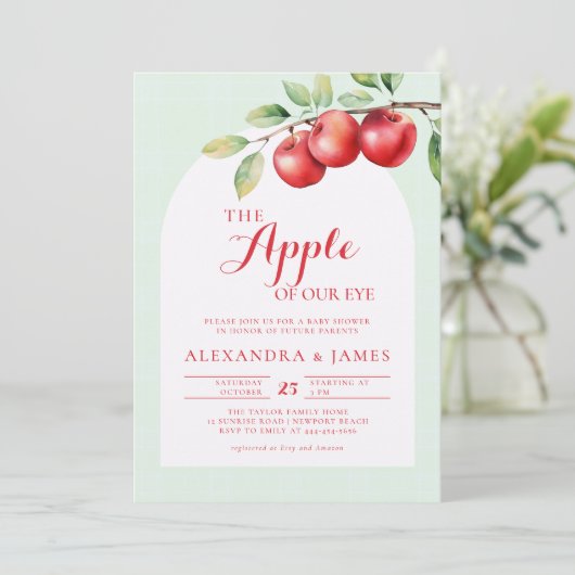 Invitation Automne Pomme Récolte Boho Coed Baby shower vert (Debout devant)