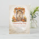 Invitation Automne Porte en bois Feuille Citrouille Fête de l (Debout devant)