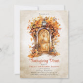 Invitation Automne Porte en Bois Feuilles Thanksgiving Diner  (Devant)