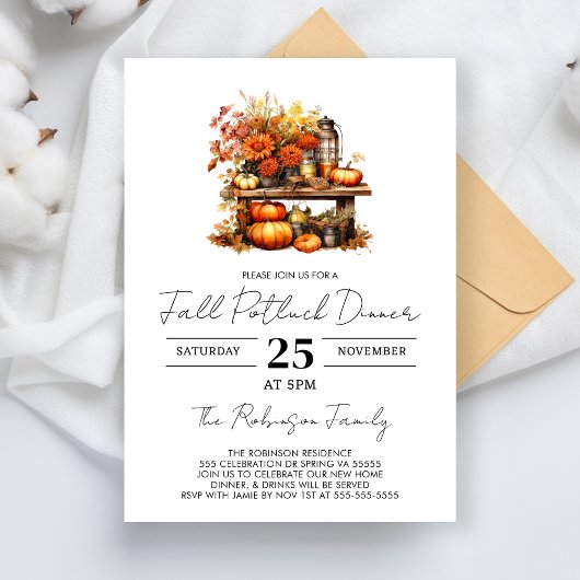 Invitation Automne Potluck Dîner Thanksgiving Friendgiving
