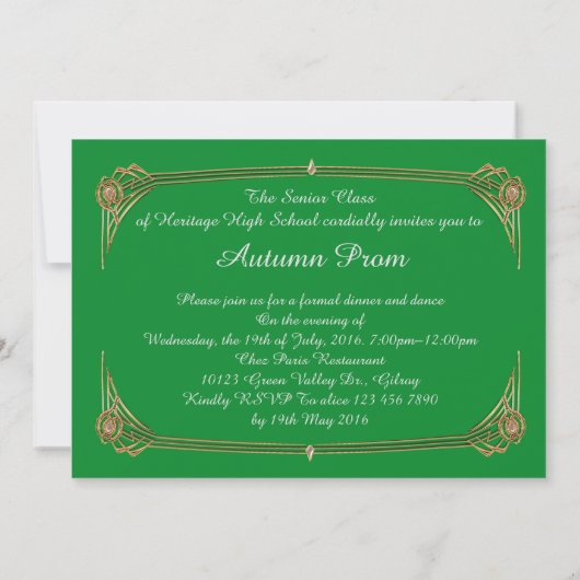 Invitation Automne Prom, or, Vert, Gatsby V3 (Dos)