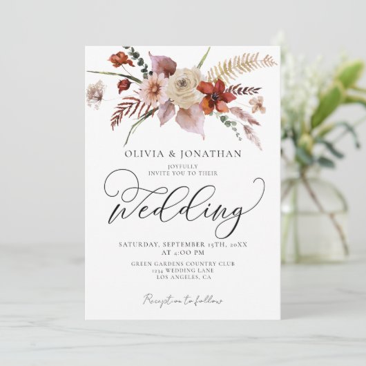 Invitation Automne QR Code tout en un Mariage budgétaire flor (Debout devant)