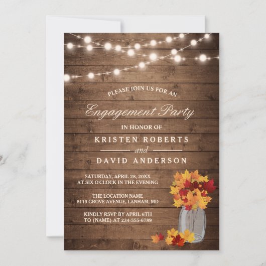 Invitation Automne quitte Mason Jar Rustic Engagement Party (Devant)