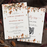 Invitation Automne Quitte Russe Pays Boho Mariage Dans<br><div class="desc">Elégant mariage de automne de pays rustique Invitation avec code QR rsvp sur le dos avec feuilles d'eucalyptus brun,  rouge,  orange,  vert. Veuillez me contacter pour toute aide sur la personnalisation ou si vous avez besoin d'un autre produit avec ce design.</div>