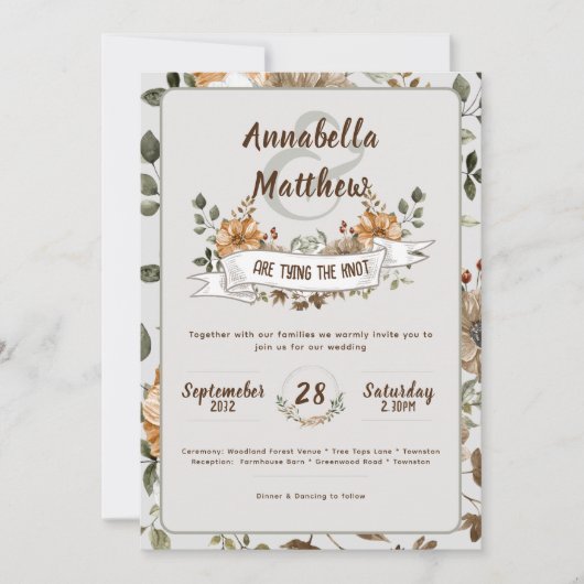 Invitation Automne Récolte Forêt Florale Naturel Rustique (Devant)