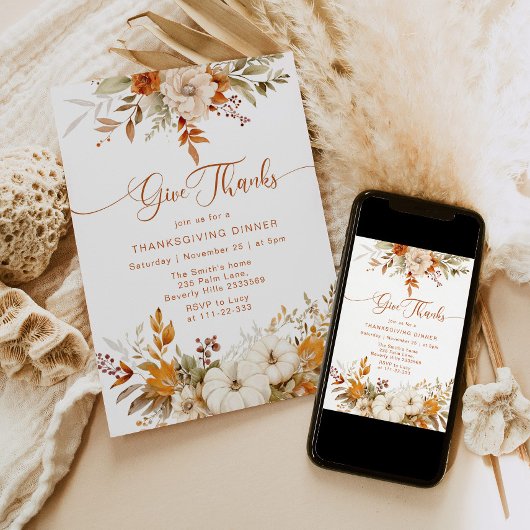 Invitation Automne Remerciements Thanksgiving Dîner rustique