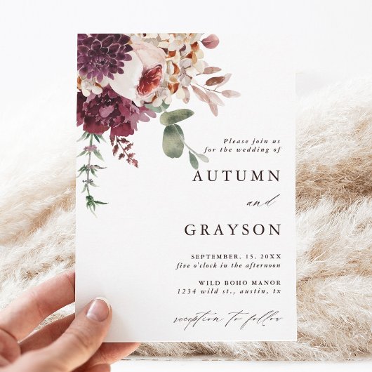 Invitation Automne Romance Aquarelle Floral Mariage Élégant