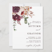 Invitation Automne Romance Aquarelle Floral Mariage Élégant (Devant)
