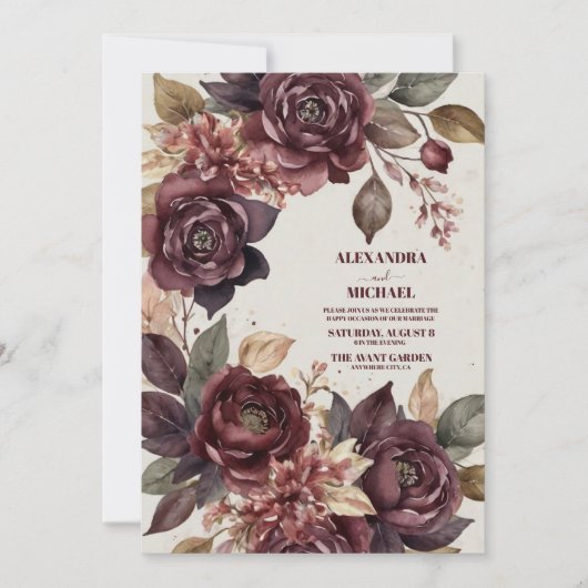 Invitation Automne Romance Bourgogne Aquarelle Mariage (Devant)