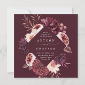 Invitation Automne Romance Bourgogne Aquarelle Mariage Carré (Devant)
