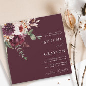 Invitation Automne Romance Bourgogne Aquarelle Mariage Carré