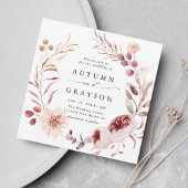 Invitation Automne Romance Floral Wreath Mariage Carré