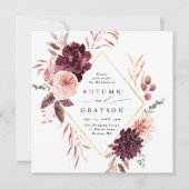 Invitation Automne Romance Gold Frame Bourgogne Mariage Carré (Devant)