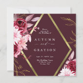 Invitation Automne Romance Gold Frame Floral Mariage (Devant)