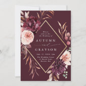 Invitation Automne Romance Gold Frame Floral Mariage (Devant)