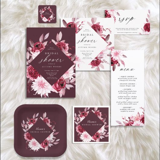 Invitation Automne Romance Gold Frame Floral Mariage