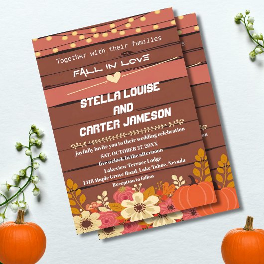 Invitation Automne Romance Rustique Citrouille et Floral Mari