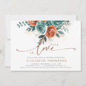 Invitation Automne Romantique Boho Rose Fête des mariées vert (Devant)