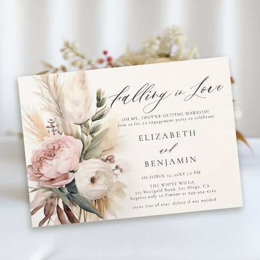 Invitation Automne Romantique Peony Rose Pampas
