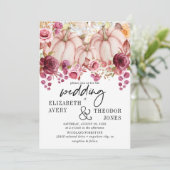 Invitation Automne rose Bourgogne Citrouille Floral Mariage I (Debout devant)