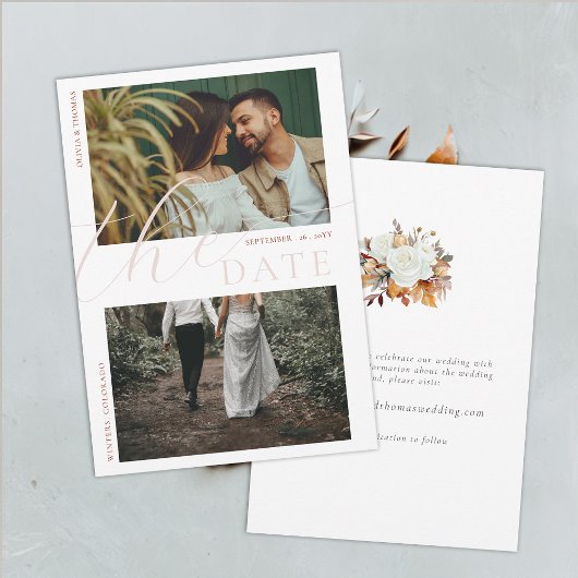 Invitation Automne Rose Feuille Chic Mariage 2 Photos Enregis