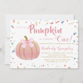 Invitation Automne rose Petit Citrouille 1er anniversaire Pho (Devant)